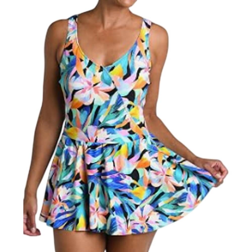 Maxine Of Hollywood Surplice Swim Dress One Piece Swimsuit Womens 16
